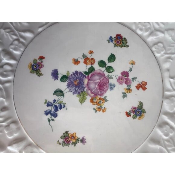 Embossed Cake Plate with Flower Motif - Made in Czechoslovakia Serving Platter - Picture 5 of 5